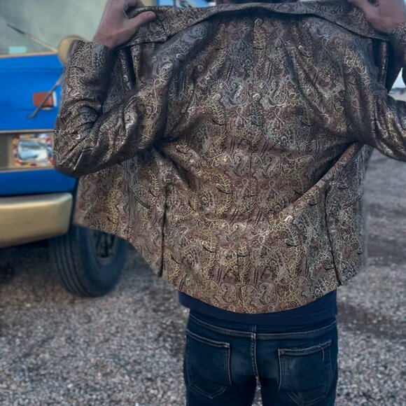 70s Vintage Gold Paisley Coat Unisex Chetta B Evening - Picture 13 of 14